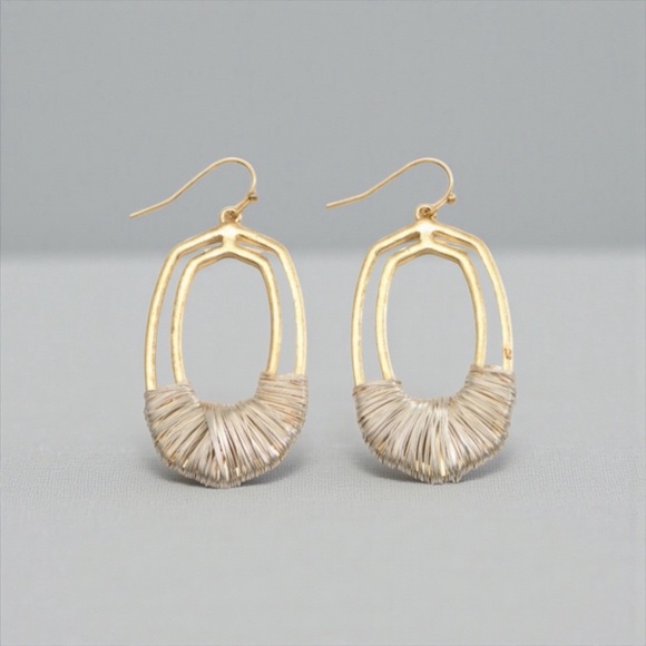 NEW•UNIQUE OVAL GOLDEN WIRE ACCENTED EARRINGS - Picture 3 of 13